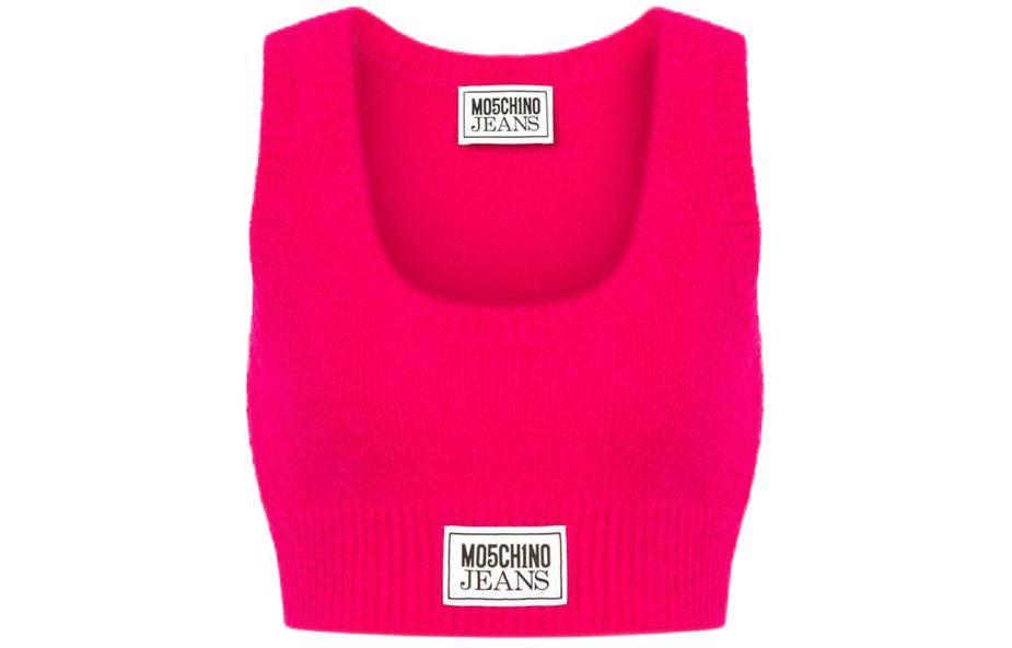 (Women) MOSCHINO Purple-Red Logo Label Tweed Crop Tank Top. A088082040208