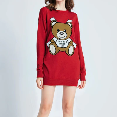(Women) Moschino Red Teddy Bear Graphic Long Cotton Sweatshirt for Women D-T0495-0400-1112 Shop (Women) Moschino Red Teddy Bear Graphic Long Cotton Sweatshirt for Women D-T0495-0400-1112