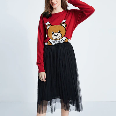 (Women) Moschino Red Teddy Bear Graphic Long Cotton Sweatshirt for Women D-T0495-0400-1112 Purchase (Women) Moschino Red Teddy Bear Graphic Long Cotton Sweatshirt for Women D-T0495-0400-1112