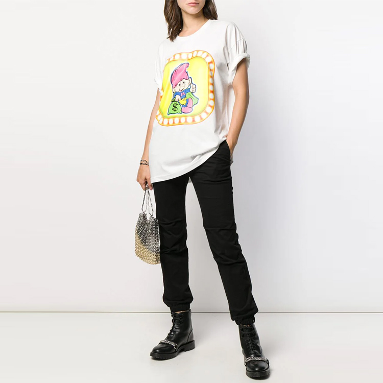 Lookbook (W) モスキーノ スマーフ グラフィック オーバーサイズ クルーネック Tシャツ ホワイト A0707604019A-1002