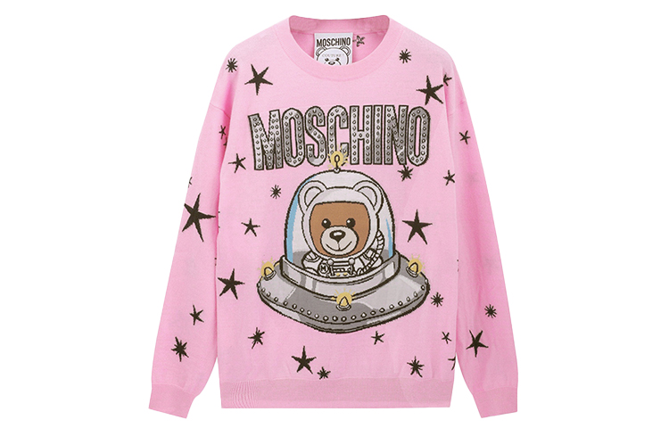 (Women) MOSCHINO Space Bear Knit Sweater  Crewneck Light Pink Gift Idea D-V0905-5401-1221