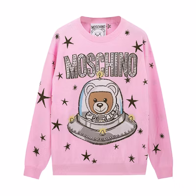 (Women) MOSCHINO Space Bear Knit Sweater Crewneck Light Pink Gift Idea D-V0905-5401-1221