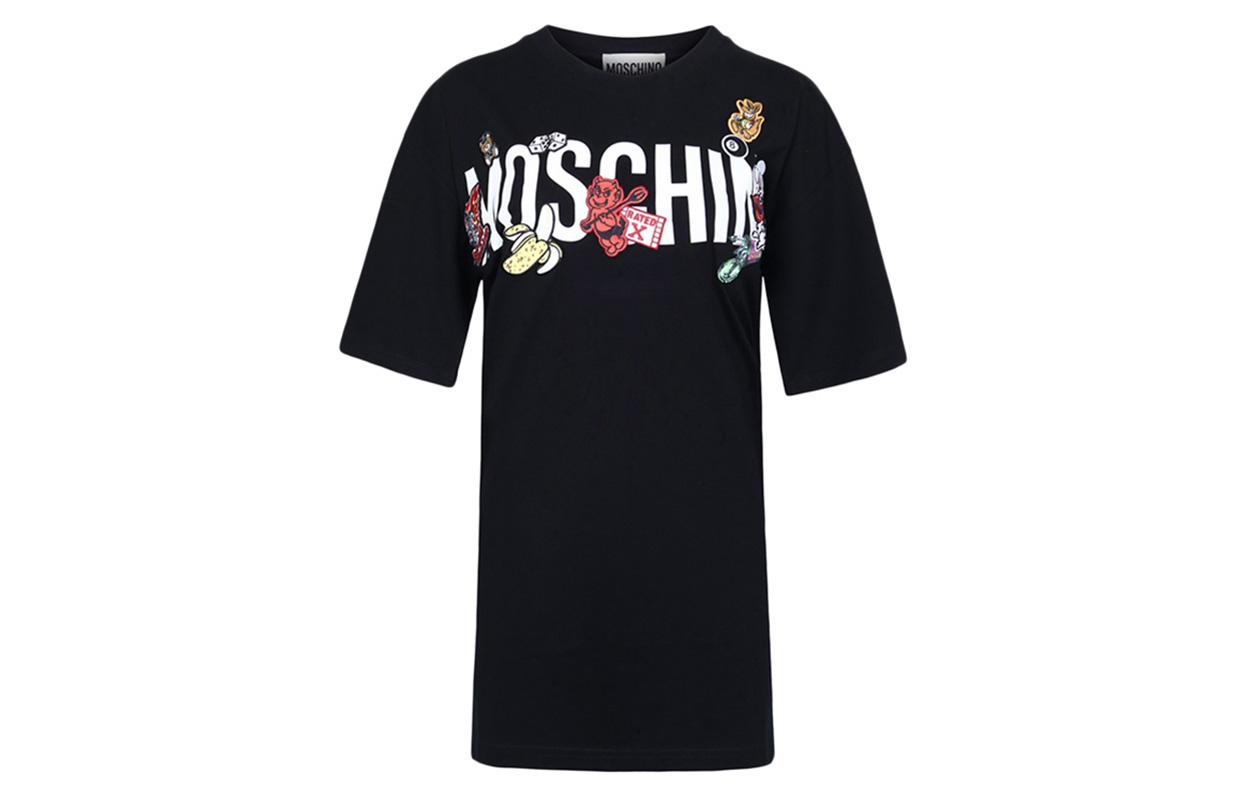 (Women) MOSCHINO SS21  Black Cotton Logo T-Shirt. A0711-0540-J1555