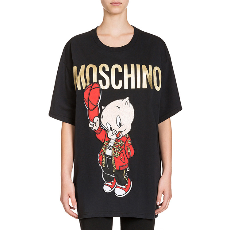 (Women) MOSCHINO SS21  Black Oversized Cartoon Pig Graphic Tee. D-1A0779-1040-1555 圖 3