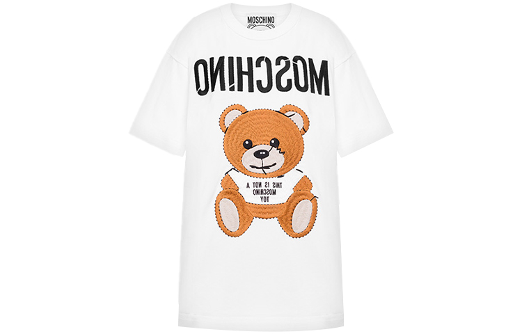 (Women) MOSCHINO SS21  White Loose Fit T-Shirt with Letter Embroidery Print. 0702-0440-1001