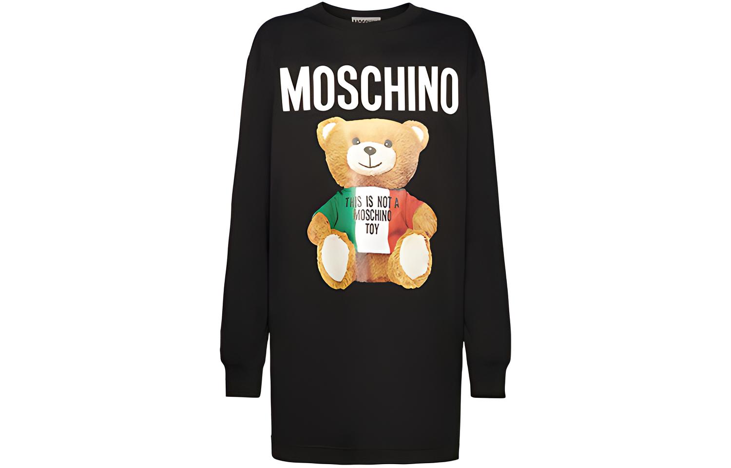 (Women) MOSCHINO SS21 Teddy Bear Print Long Sleeve Cotton Dress Black 0707-0540-1555