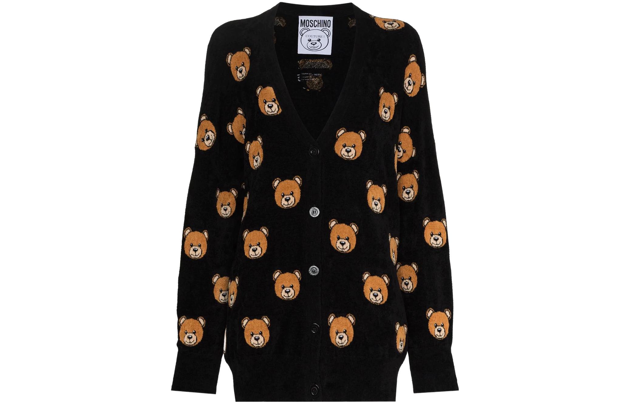 Order (W) MOSCHINO SS22 Bear Jacquard Cardigan Sweater Hitam. V0925-0505-2555