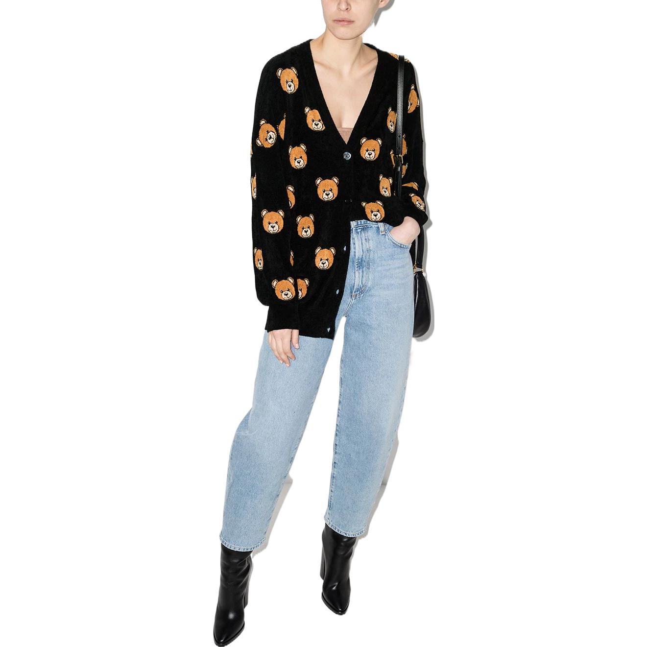 Lookbook (W) MOSCHINO SS22 Bear Jacquard Cardigan Sweater Hitam. V0925-0505-2555