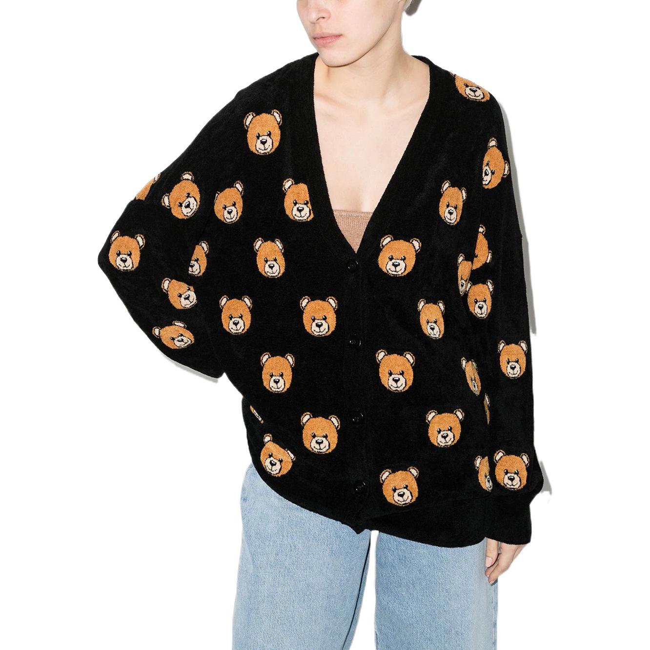 Shop (W) MOSCHINO SS22 Bear Jacquard Cardigan Sweater Hitam. V0925-0505-2555