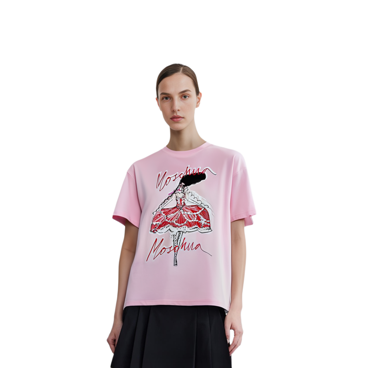 Shop (W) MOSCHINO SS22 粉色印花logo短袖圓領T恤 A0712-0540-1222