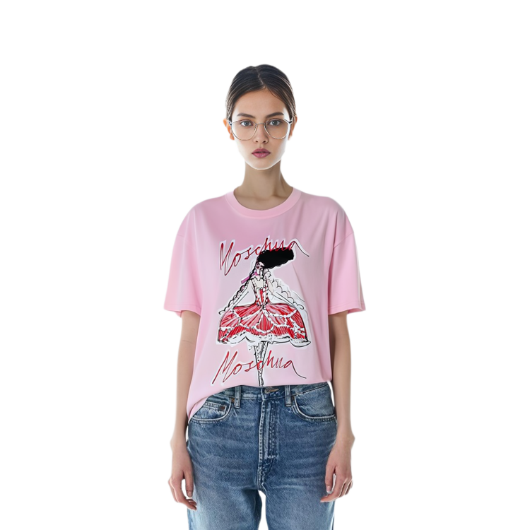 Details for (W) MOSCHINO SS22 粉色印花logo短袖圓領T恤 A0712-0540-1222