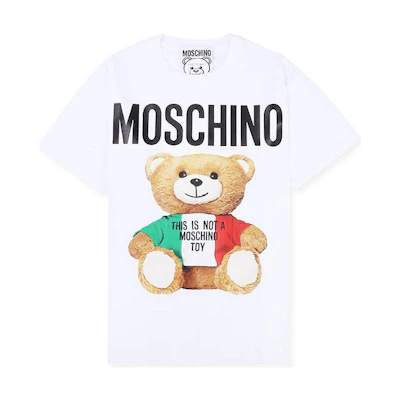 (Women) MOSCHINO SS22 Cartoon Teddy Bear Logo Print White Casual T-Shirt. E-V0708-0540