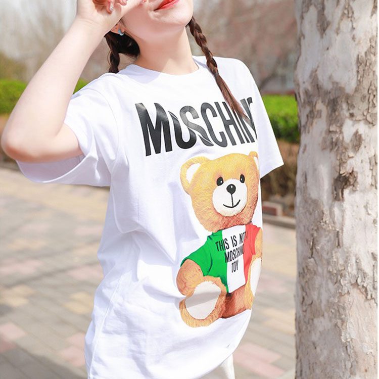 Purchase (W) MOSCHINO SS22 卡通小熊標誌印花白色休閒T恤。 E-V0708-0540