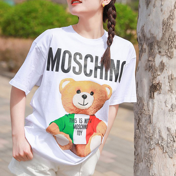 Details for (W) MOSCHINO SS22 卡通小熊標誌印花白色休閒T恤。 E-V0708-0540