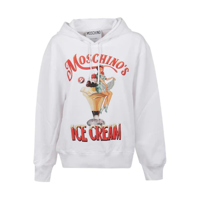 (Women) Moschino SS22 White Printed Hoodie Long Sleeve Sweatshirt A1712-0528-1001