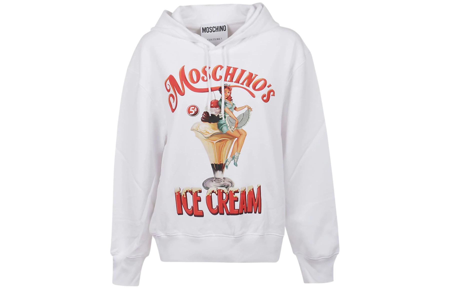 Order (Women) Moschino SS22 White Printed Hoodie Long Sleeve Sweatshirt A1712-0528-1001