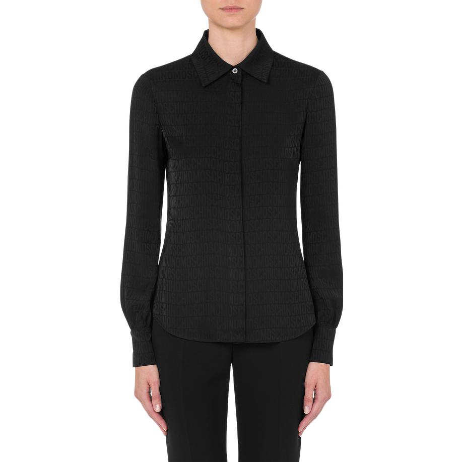 Lookbook (W) 모스키노 SS23 블랙 로고 프린트 긴팔 셔츠. A0202-2749-0555