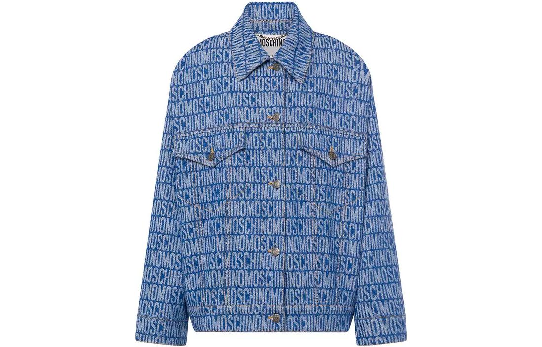 (Women) MOSCHINO SS23  Blue Denim Jacket with All-Over Logo Print A0501-2723-1299