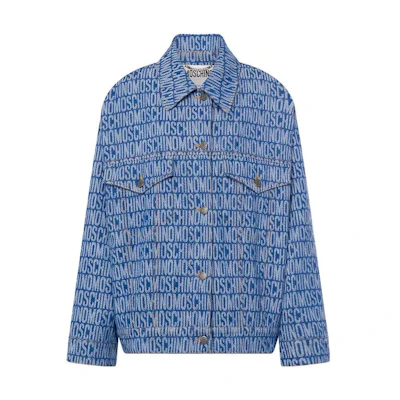 (Women) MOSCHINO SS23 Blue Denim Jacket with All-Over Logo Print A0501-2723-1299