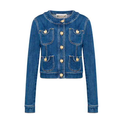 (Women) MOSCHINO SS23 Blue Long-Sleeve Pocketed Button-Up Jacket A0526-0522-0295