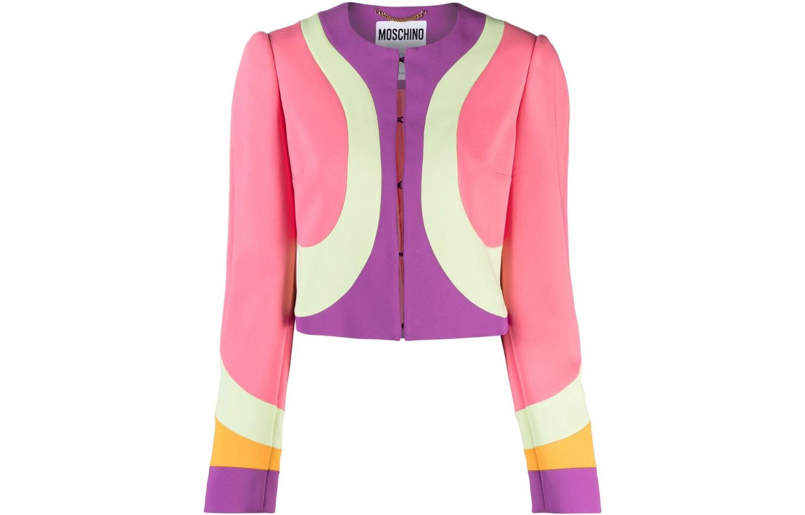 (Women) MOSCHINO SS23  Colorblock Collarless Long-Sleeve Jacket Multicolor. A0504-0525-2205