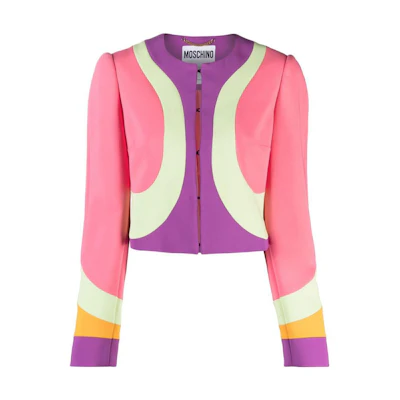 (Women) MOSCHINO SS23 Colorblock Collarless Long-Sleeve Jacket Multicolor. A0504-0525-2205