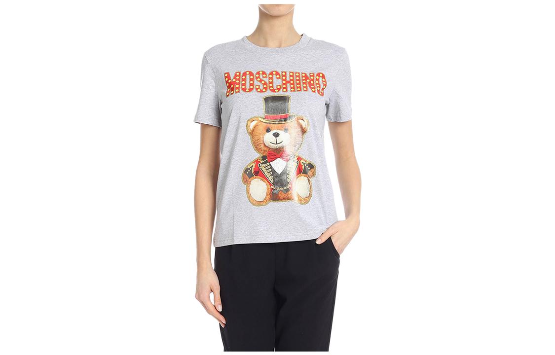 (Women) MOSCHINO SS23  Grey Logo Print Crewneck Short Sleeve T-Shirt. EV0708-0540-3485