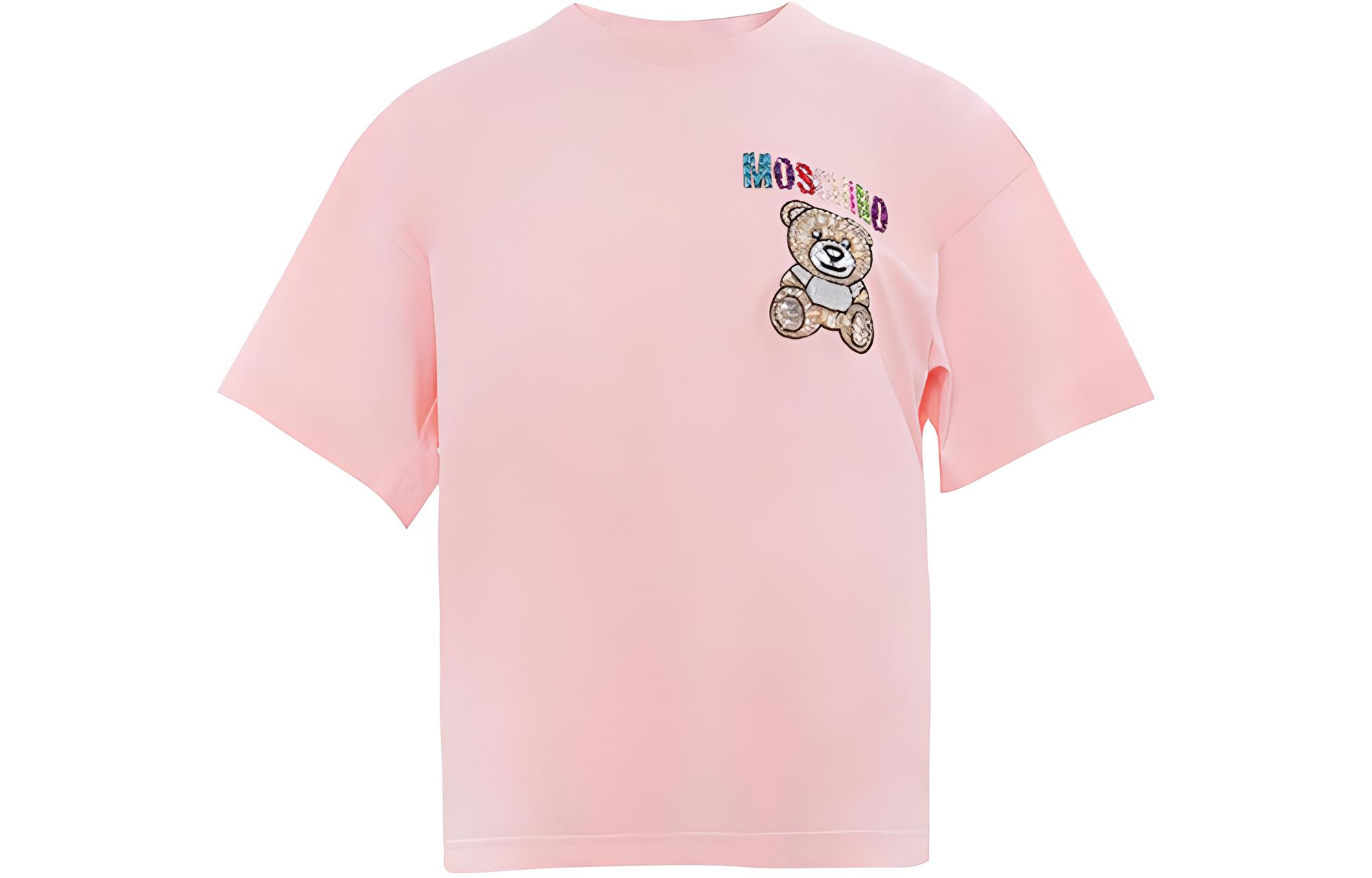 (Women) MOSCHINO SS23  Pink T-Shirt with Logo Print and Teddy Bear Design. EA0710-0540-1242