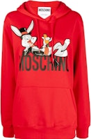 (Women) MOSCHINO SS23 Red Hoodie with Cartoon Rabbit and Letter Print. A1779-1028-1115 (Women) MOSCHINO SS23 Red Hoodie with Cartoon Rabbit and Letter Print. A1779-1028-1115