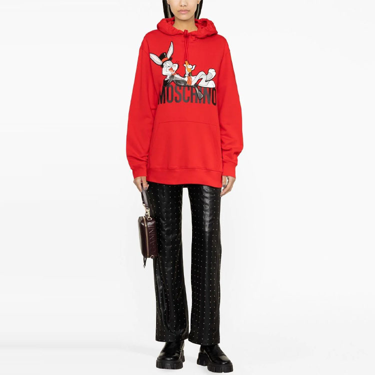Lookbook (W) MOSCHINO SS23 紅色卡通兔子字母印花連帽衫。 A1779-1028-1115