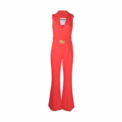 (Women) MOSCHINO SS23 Red V-Neck Sleeveless Jumpsuit. J0457-0533-8127