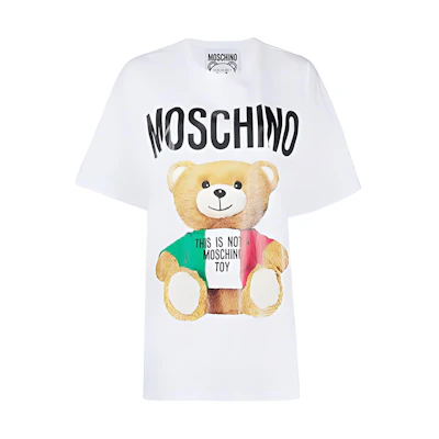 (Women) MOSCHINO SS23 White Logo Graphic Crewneck Short Sleeve T-Shirt. EV0708-0540-1001