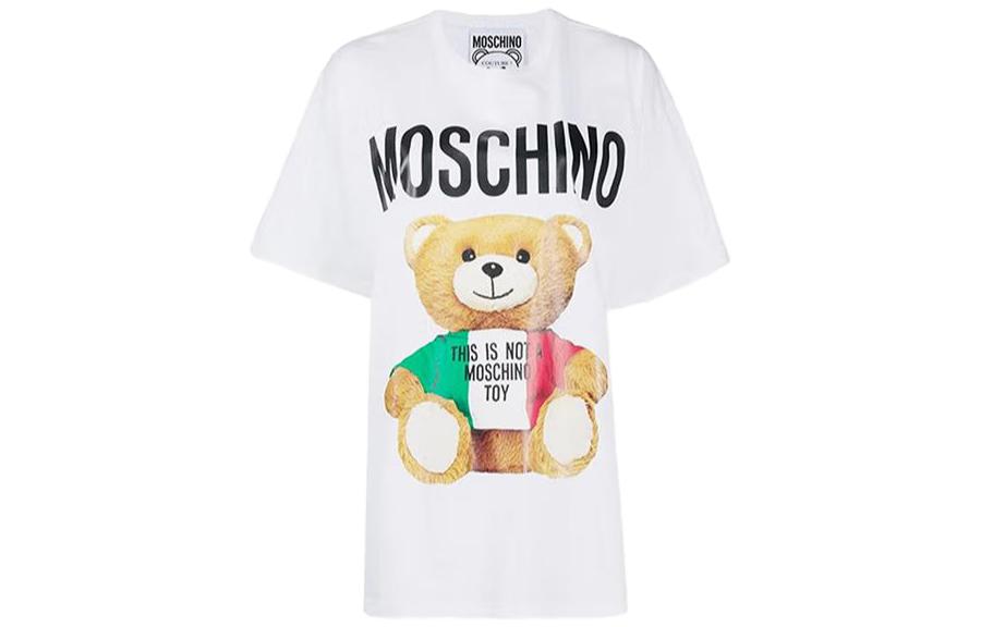 Order (W) MOSCHINO SS23 白色标志印花短袖圆领T恤。 EV0708-0540-1001