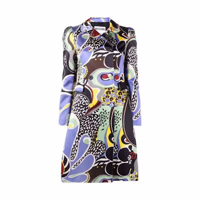 (Women) MOSCHINO SS23 Abstract Floral Print Double-Breasted Coat Multicolor. J0610-0552-1555