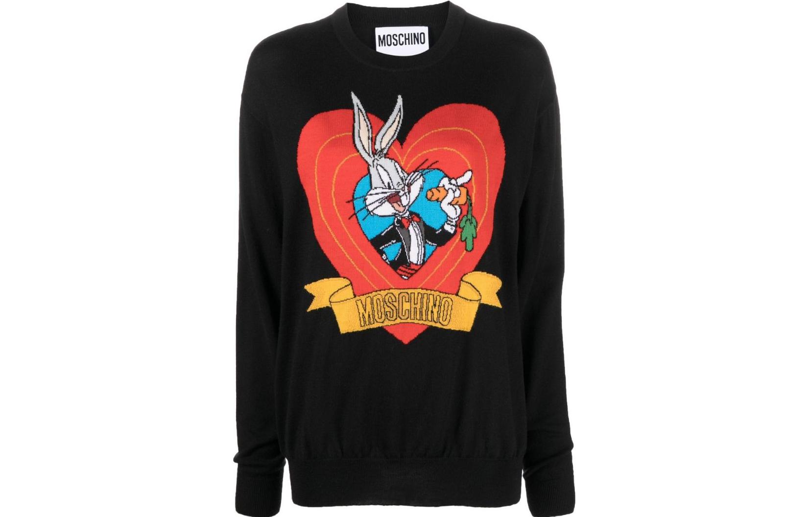 (Women) MOSCHINO SS23 Bugs Bunny Cartoon Print Long Sleeve Sweater  Black A0990-1000-1555