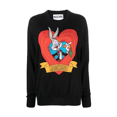 (Women) MOSCHINO SS23 Bugs Bunny Cartoon Print Long Sleeve Sweater Black A0990-1000-1555
