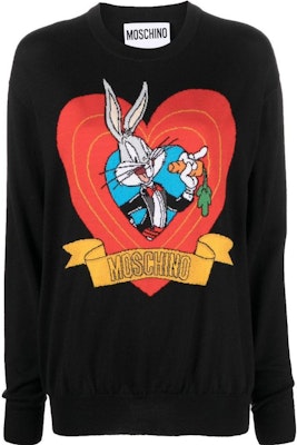 (W) MOSCHINO 2023春夏系列兔巴哥卡通印花長袖毛衣 黑色 A0990-1000-1555 Order (W) MOSCHINO 2023春夏系列兔巴哥卡通印花長袖毛衣 黑色 A0990-1000-1555