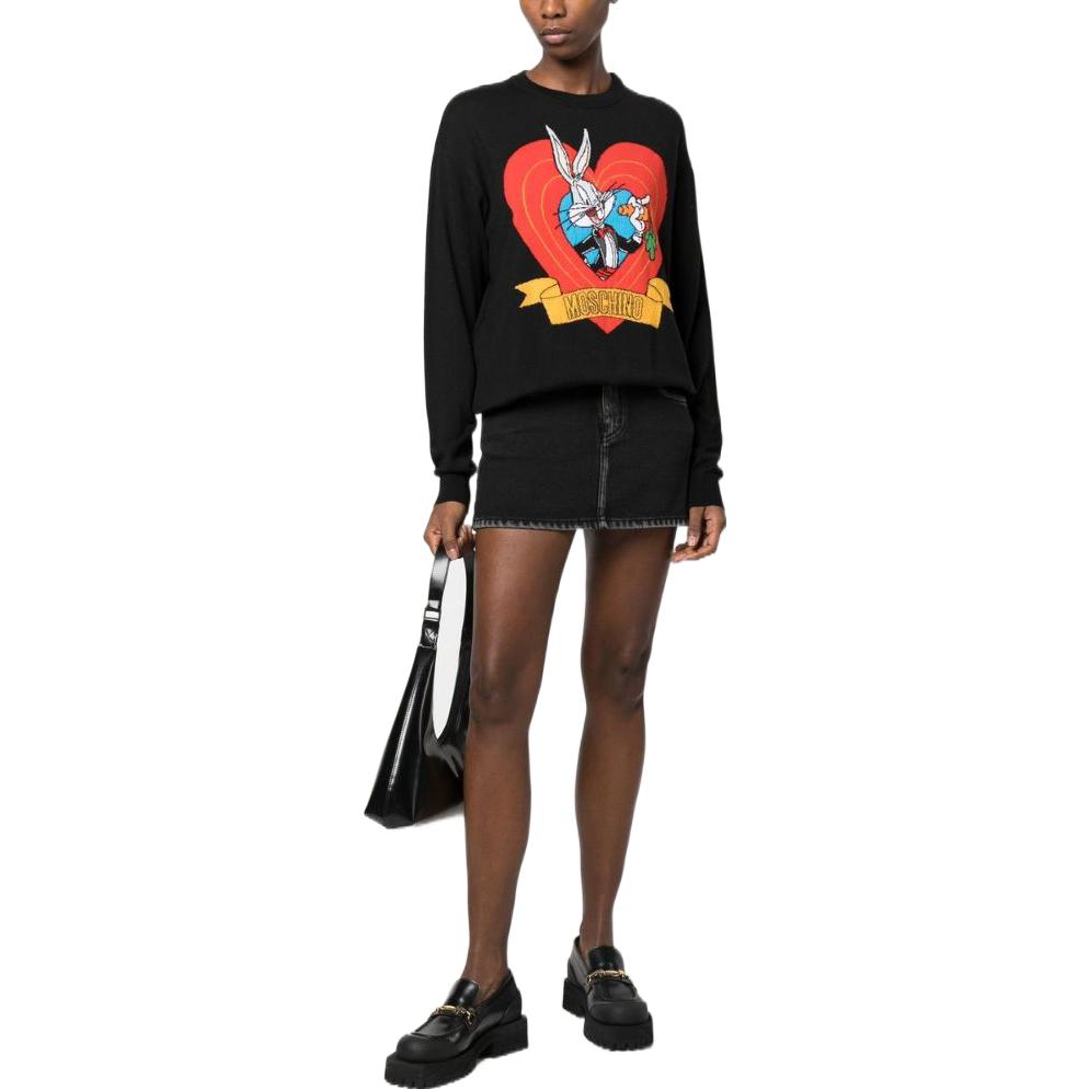 Lookbook (W) MOSCHINO 2023春夏系列兔巴哥卡通印花長袖毛衣 黑色 A0990-1000-1555