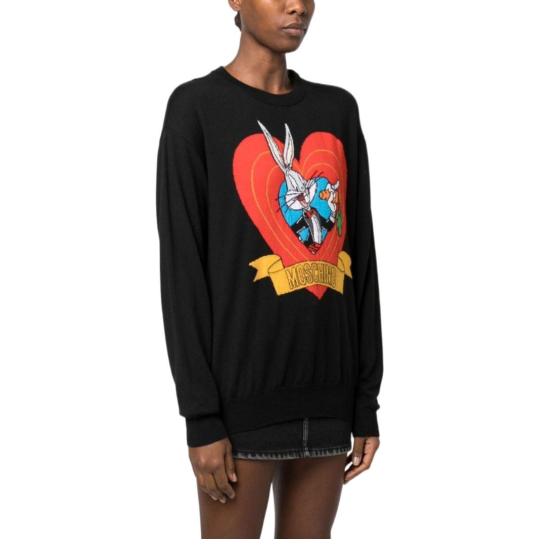 Purchase (W) MOSCHINO 2023春夏系列兔巴哥卡通印花長袖毛衣 黑色 A0990-1000-1555
