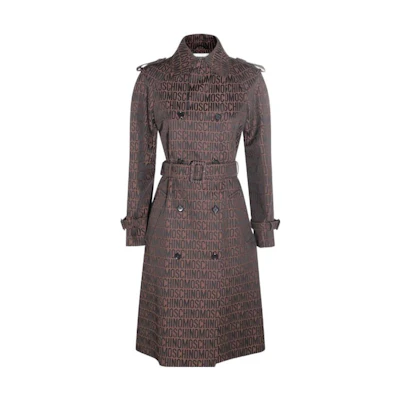 (Women) MOSCHINO SS23 Letter Logo Print Waist-Tie Trench Coat Women’s Brown. A0601-2715-1103