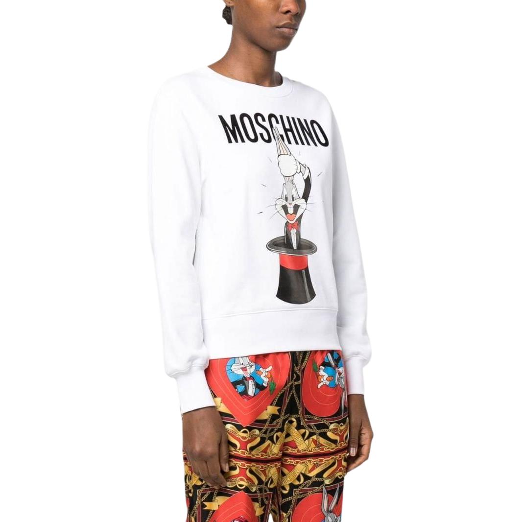 (Women) Moschino SS23 White Long-Sleeve Sweatshirt with Logo & Cartoon Print A1778-1028-1001