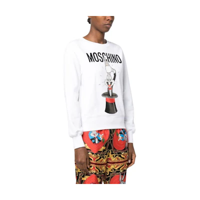 (Women) Moschino SS23 White Long-Sleeve Sweatshirt with Logo & Cartoon Print A1778-1028-1001