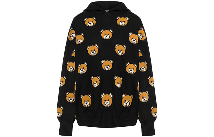 (Women) Moschino Teddy Bear Black Wool Knit Pullover Hoodie Sweater . A090-5550-821A