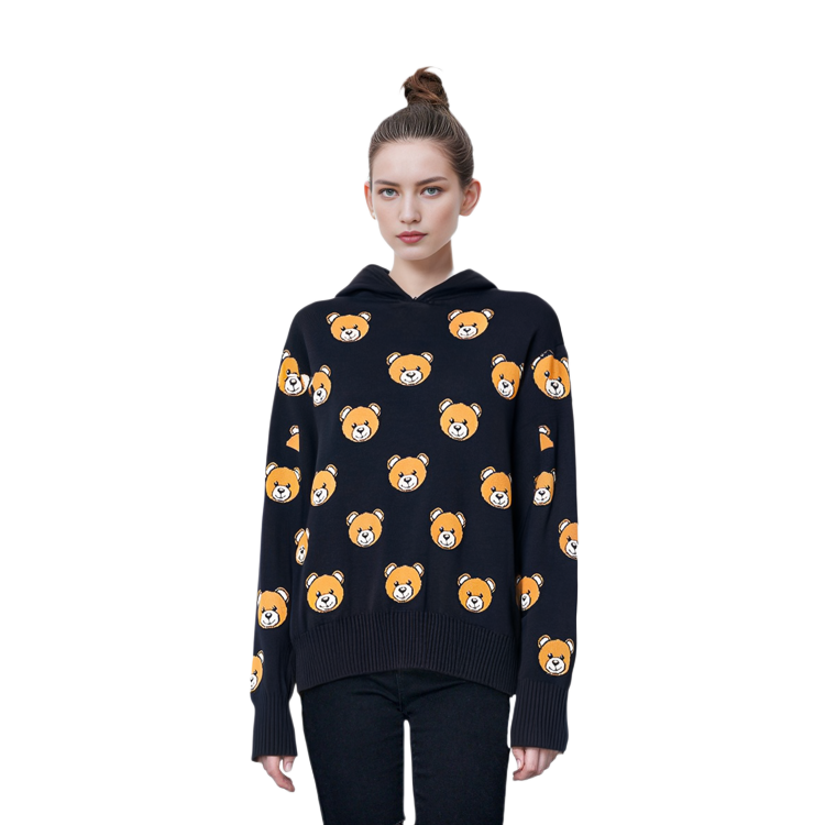 Purchase (W) Moschino 小熊黑色羊毛針織連帽毛衣. A090-5550-821A