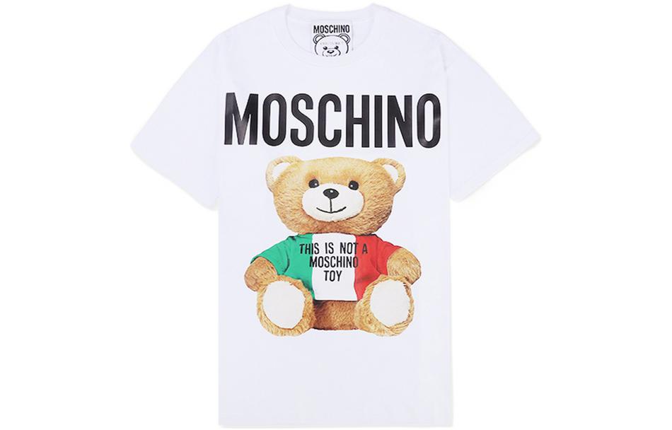 (Women) MOSCHINO Teddy Bear Cartoon Print Cotton White Short Sleeve T-Shirt Women. V0708-0540-1001