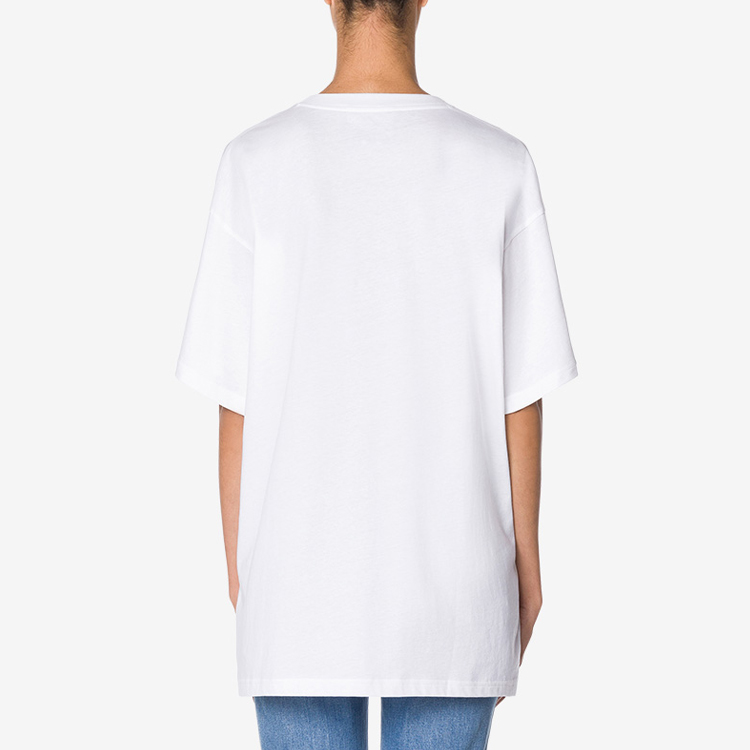 Shop (W) 모스키노 테디베어 만화 프린트 코튼 화이트 반팔 티셔츠 여성용. V0708-0540-1001