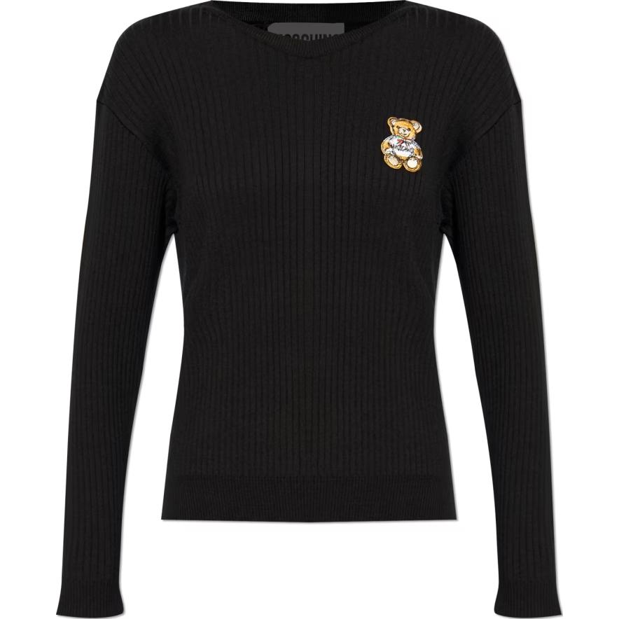 (Women) MOSCHINO Teddy Bear Graphic Black Knit Pullover Sweater  Crewneck. V0929-5500-0555