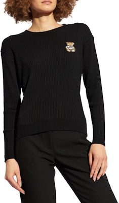 (W) モスキーノ テディベア グラフィック ブラック ニット プルオーバー クルーネック. V0929-5500-0555 Shop (W) モスキーノ テディベア グラフィック ブラック ニット プルオーバー クルーネック. V0929-5500-0555