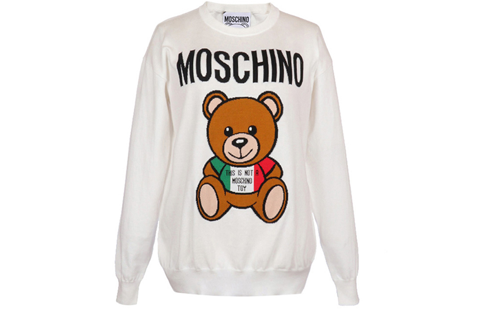 (Women) Moschino Teddy Bear Logo Print Knit Sweater  White Long Sleeve. V0910-0502-1002