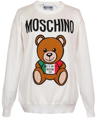 (W) Moschino 泰迪熊标志印花针织长袖毛衣 白色. V0910-0502-1002 Buy (W) Moschino 泰迪熊标志印花针织长袖毛衣 白色. V0910-0502-1002